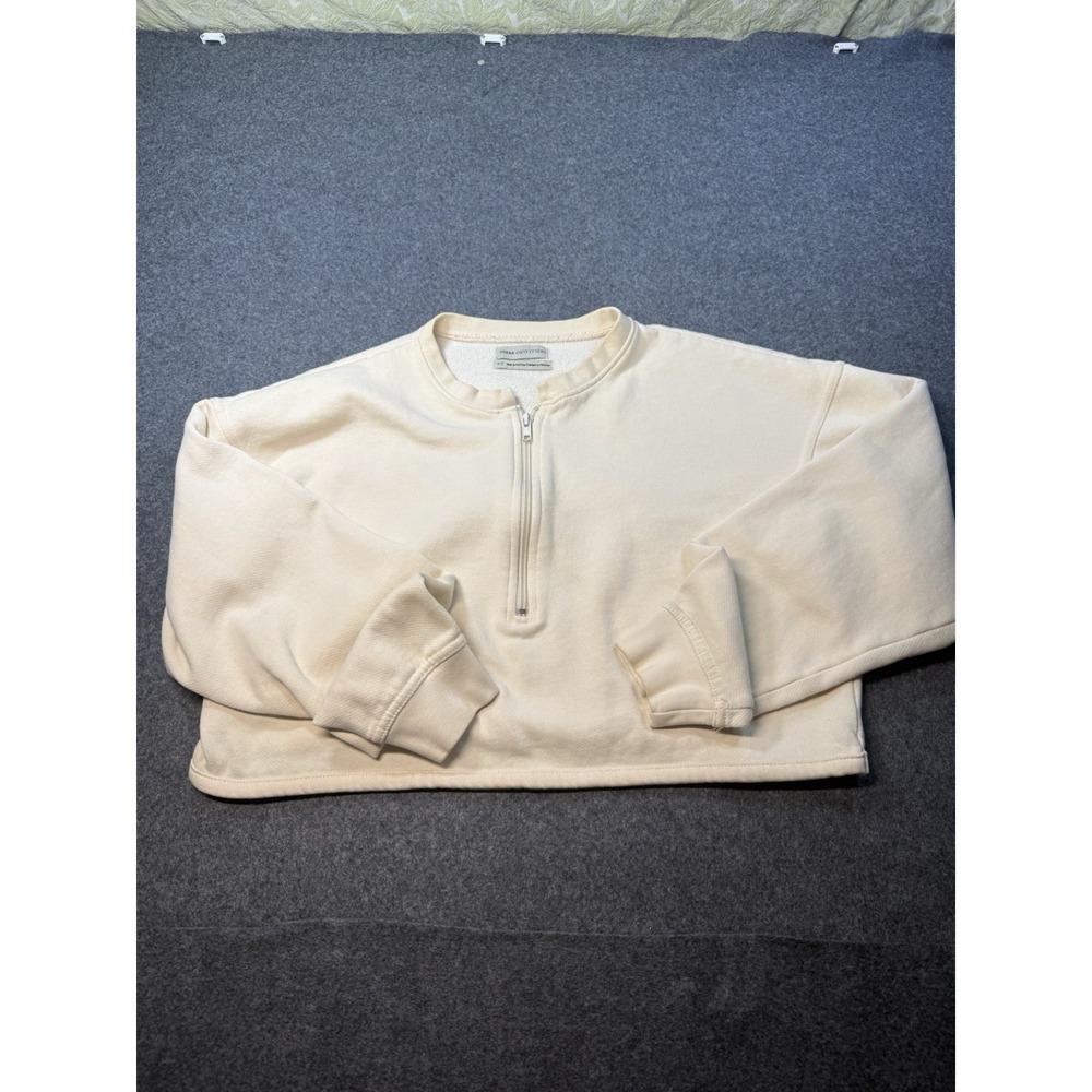 Urban‎ Outfitters Cream Quarter-Zip Cropped Sweatshirt Size S